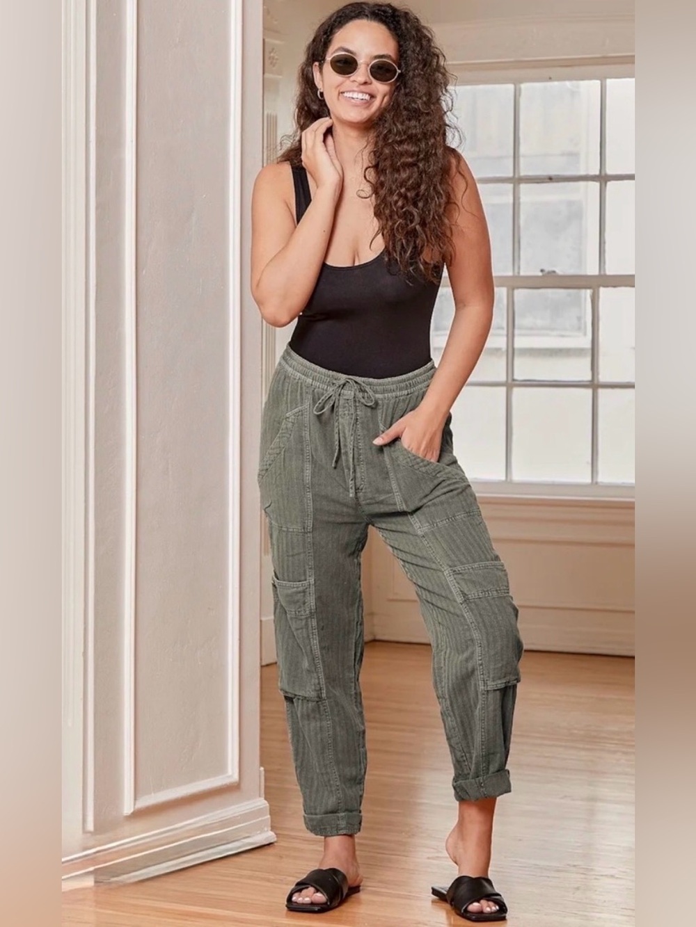 Free People Feelin Good Utility Cargo Joggers in Eden Green